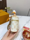 With double boxes Louis Vuitton Vanity Cosmetic Bag, Classic Monogram + White Leather, Metal Clasp & Chain Shoulder Strap