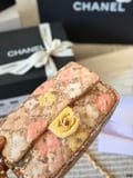 Chanel sequined serpentine chain bag, classic diamond check + metal double C buckle with box
