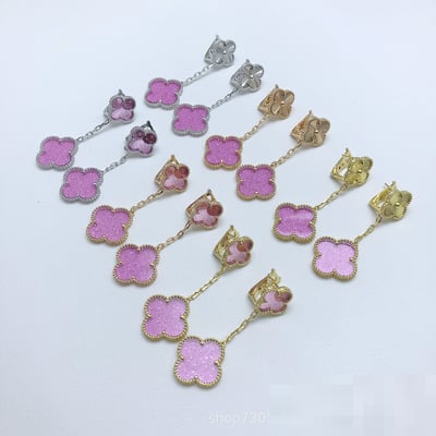 Cross-border Earrings Pink Floral Diamond-Set