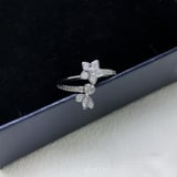 New Floral Diamond-Set Open Floral Ring Fashion Minimalist