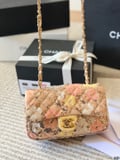 Chanel sequined serpentine chain bag, classic diamond check + metal double C buckle with box