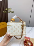 With double boxes Louis Vuitton Vanity Cosmetic Bag, Classic Monogram + White Leather, Metal Clasp & Chain Shoulder Strap