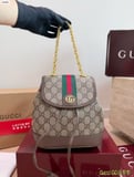 Gucci Ophidia Mini Backpack/Backpack Beige and ebony GG with brown leather, adjustable shoulder strap gift box packaging