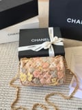 Chanel sequined serpentine chain bag, classic diamond check + metal double C buckle with box