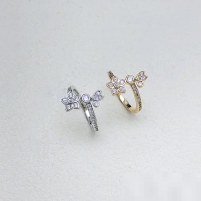 New Floral Diamond-Set Open Floral Ring Fashion Minimalist