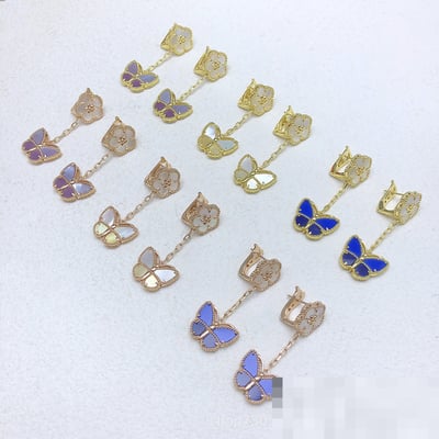 New Blue Floral Earrings Gold Fashion Versatile Fresh Sweet