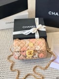 Chanel sequined serpentine chain bag, classic diamond check + metal double C buckle with box