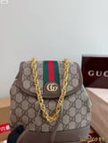 Gucci Ophidia Mini Backpack/Backpack Beige and ebony GG with brown leather, adjustable shoulder strap gift box packaging