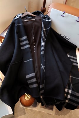 Burberry embroidered hooded checked cloak.