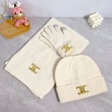 Celine [scarf➕ hat with fur ball➕ gloves] three-piece set 50% wool,➕ 50% acrylic