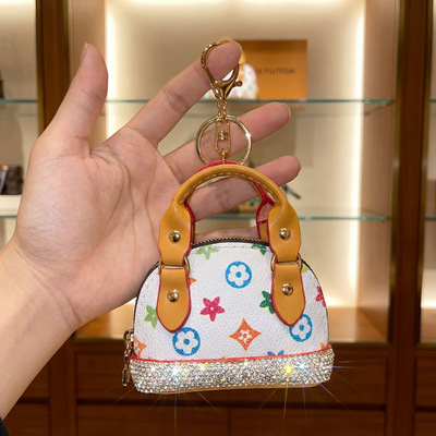 New vintage print light luxury handbag luxury shell bag earphone bag car key bag car charm