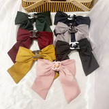 chanel korean style large bow hair clip delicate satin fabric horsetail spring clip headwear net red girl top clip hair accessories women