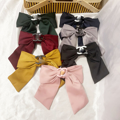 chanel korean style large bow hair clip delicate satin fabric horsetail spring clip headwear net red girl top clip hair accessories women