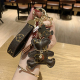 Leather padded kitten key ring creative old flower light luxury women bag pendant cute car pendant small gift