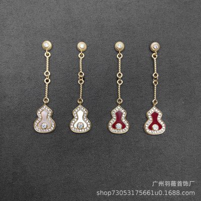Classic high version Kirin family classic red agate tassel 2 diamond-set diamond hoist earrings Seiko premium earrings