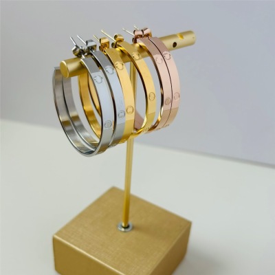 Cartier Large Circle Earrings Stainless Steel Full Nail Earrings Light Luxury Pair with Popular Earrings Accessories