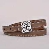 Loewe Light Luxury Embossed Letter Slim Belt Women Lychee Leather Slim Belt Dress Tail Belt
