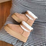 Winter warm fur leather snow boots 11cm height increase muffin ultra-light thick sole thick suede bread shoes leather fur - UGG