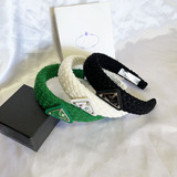 Prada lambswool inverted triangle letter headband vintage fashion headband warm hair clip autumn winter wide edge hair press card