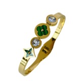 New Titanium Steel Four Leaf Clover Read Zircon Bracelet Stretch Shell Black Green Opening Bracelet Premium Design