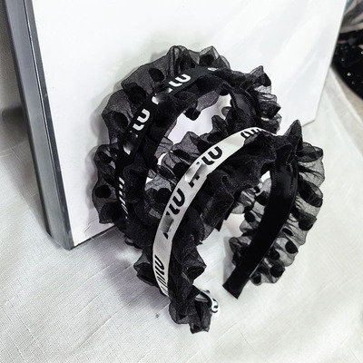 miumiu New Flower Lace Bow Headband Women's Premium High Temperament Flower Pop Wide Thick Ins Headband