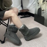 Winter Fur Snow Boots Women Wool Snow Cotton Boots Warm Motorcycle Rider Boots Fleece Padded Wool UGG