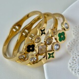 New Titanium Steel Four Leaf Clover Read Zircon Bracelet Stretch Shell Black Green Opening Bracelet Premium Design