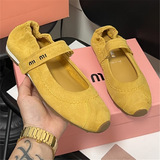 Miumiu25 New Hook-and-Loop Genuine Leather Flats Flat