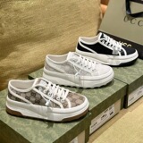 Gucci 1977 Thick Sole Embroidered Canvas White Shoes New Lace Up Plaid Thick Sole Lace Up Round Toe Couple Men and Women Shoes
