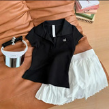 alo american style lapel polo short sleeve t-shirt women slim yoga sports casual short women