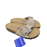 Birken 2026 Summer European and American Fashion Lettering Thick Sole Sandal Toe Layer Cowhide Round Toe Eva Shoe Soles Spot