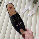 Gucci foreign trade real wool slippers women outerwear flat mule bag toe half slippers Gucci horse buckle small leather shoes women
