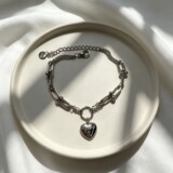 Tiffany Horseshoe Buckle Stitching Double Chain Print Small Heart Titanium Steel Bracelet French Vintage Commuter Style Hand Ornament