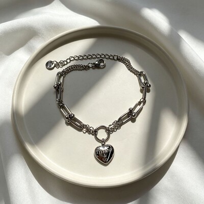 Tiffany Horseshoe Buckle Stitching Double Chain Print Small Heart Titanium Steel Bracelet French Vintage Commuter Style Hand Ornament