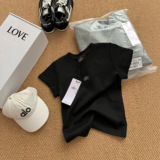 alo summer new slim shoulder round neck short sleeve t-shirt simple solid color slim short sleeve top women