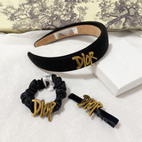 French Romantic Dior Black Set Hair Band All-Match Sponge Headband Vintage Velvet Duckbill Clip Hair Card Accessories