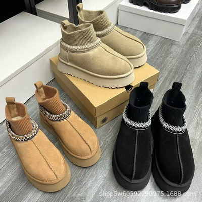 Manufacturers of men's and women's ethnic socks made of thick-soled snow boots women's plus size cotton boots cowhide knit wool fleece UGG