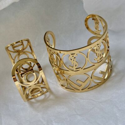 FENDI Stainless Steel Bangle 18 K Gold Open Bangle