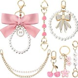 New Faux Pearl Large Bow Bag Charm Pendant Creative Handmade Colorful Ribbon Knot Keychain