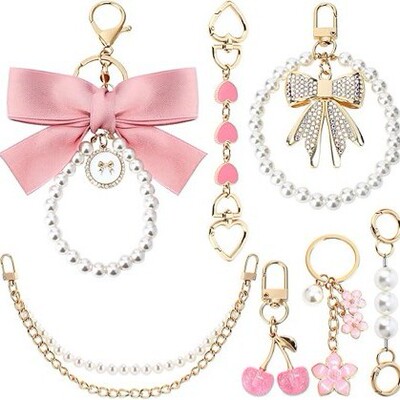 New Faux Pearl Large Bow Bag Charm Pendant Creative Handmade Colorful Ribbon Knot Keychain