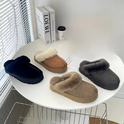 Outer Wear Warm Cotton Slippers Bag Toe Slippers Sheepskin Fur All-in-One Thick Sole Increase Non-slip Women's Wool Slippers Cotton UGG