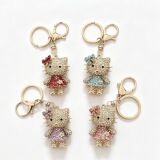 Cross-border creative alloy cute diamond-set kitten keychain bag hanging car keychain accessories wholesale