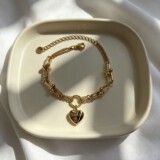 Tiffany Horseshoe Buckle Stitching Double Chain Print Small Heart Titanium Steel Bracelet French Vintage Commuter Style Hand Ornament