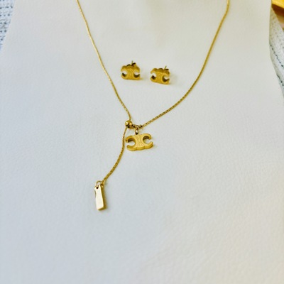 celine explosive titanium triumphal door pull necklace earrings set collarbone chain studs colorful accessories