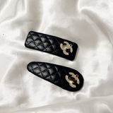 chanel new head shredding hair clip vintage fashion PU leather bb clip simple net red hair clip Chanel top clip bangs clip