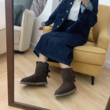 2026 classic burst snow boots women sheepskin fur double ribbon bow winter thickened warm mid calf boots UGG