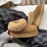 Snow boots women curly tartan fur one-piece heightening snow cotton thick sole wool fleece padded cotton shoes winter UGG