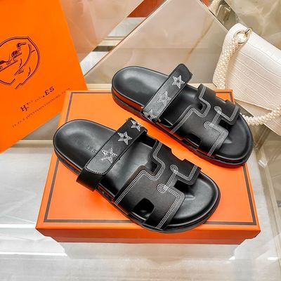 Hermes new multicolor velcro second uncle slippers women outer wear platform sandals flat casual slippers outer wear
