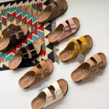 Cross-border cork bottom double belt semi-slip sandals women outer wear lazy Birkenstocks cowhide sandals manufacturers hand out UGG