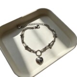 Tiffany Horseshoe Buckle Stitching Double Chain Print Small Heart Titanium Steel Bracelet French Vintage Commuter Style Hand Ornament